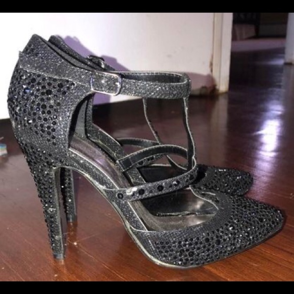 Zina By Bella Luna, Rhinestone Studded T-Strap Stiletto